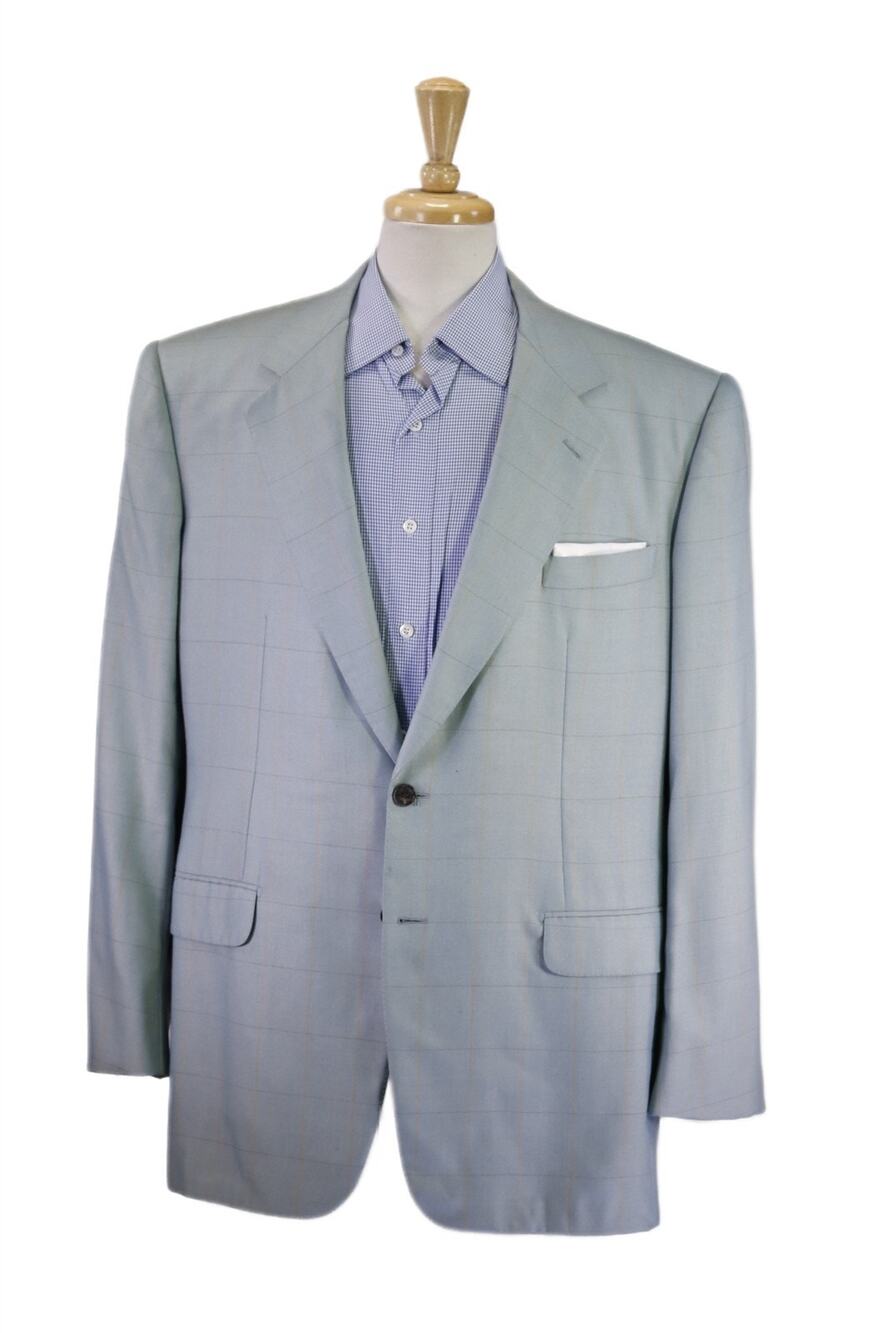 Belvest Bruno Piattelli Aqua Green Windowpane Cashmere Silk Sportcoat Blazer 44L